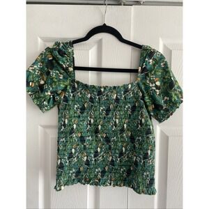 Dolan Womens Large Toucan Smocked Top Resort Euro Resort Tropical Vacation